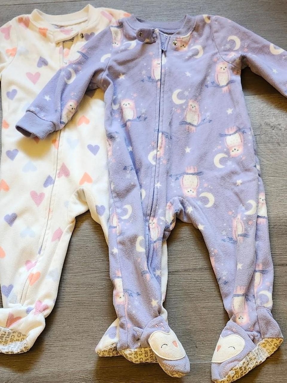 Carter's Lavender Owl Footed Pajama One-Piece with Pastel Hearts